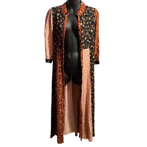 ZARA WOMAN M Maxi Long Sleeve Floral Patchwork Colorblock Shirt Kimono Dress - Picture 3 of 12